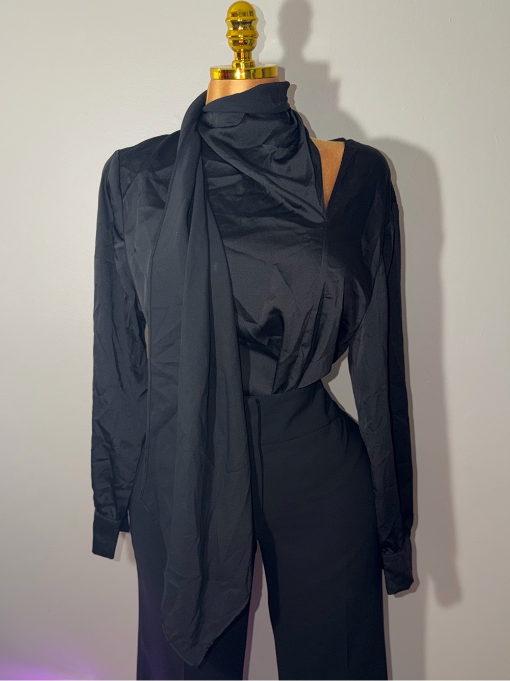 Chico's Black Draped Tie-Neck Blouse